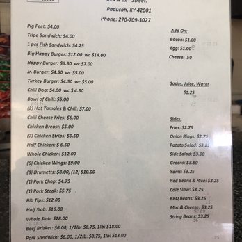 Happy's Chili Parlor - Menu - Barbeque Near Me - Paducah, Kentucky Happy's Chili Parlor - Menu - Barbeque Near Me - Paducah, Kentucky
