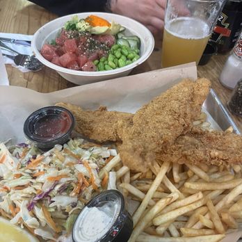 Seasurf Fish Co - Aloha Poke Bowl Cornmeal Catfish and Chips - Seafood Near Me - Del Mar, California Seasurf Fish Co - Aloha Poke Bowl Cornmeal Catfish and Chips - Seafood Near Me - Del Mar, California