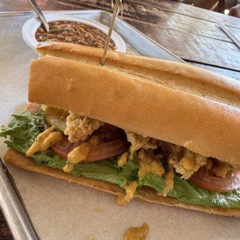 Dixie Grill - Shrimp Po Boy with a side of baked beans - Southern Near Me - Aiea, Hawaii