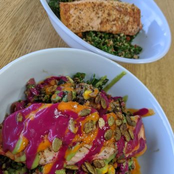 The Patty Stop - Rainbow bowl added salmon and the citrus kale salad with salmon added too - Sandwiches Near Me - Burbank, California The Patty Stop - Rainbow bowl added salmon and the citrus kale salad with salmon added too - Sandwiches Near Me - Burbank, California