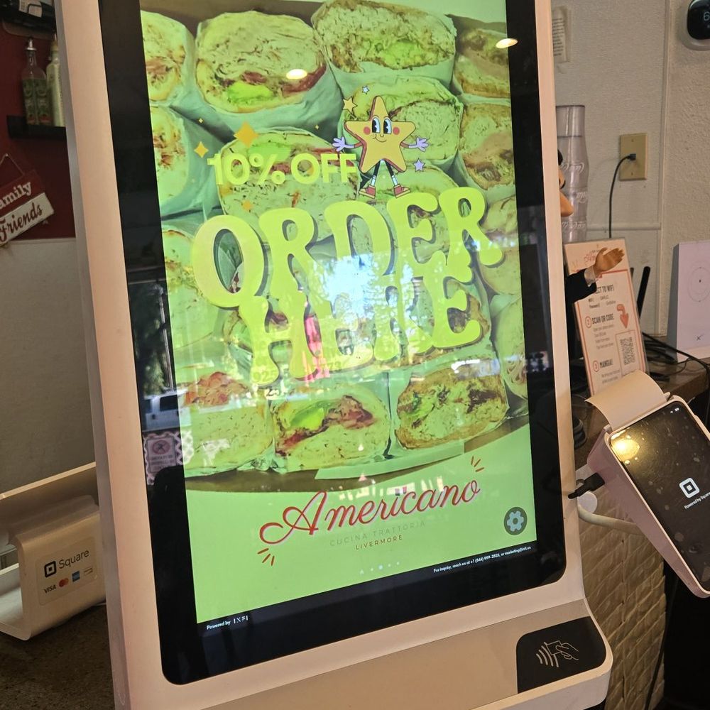 Americano - Promoting their order kiosk with a 10% off promo - Italian Near Me - Livermore, California Americano - Promoting their order kiosk with a 10% off promo - Italian Near Me - Livermore, California