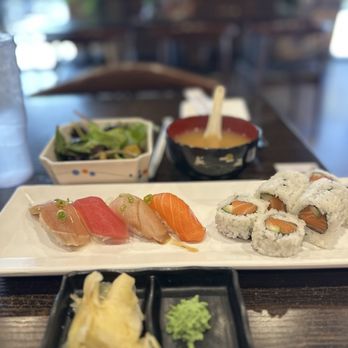 Umi Sushi & Sake - Lunch Special: 4 Sushi & Salmon Roll - Japanese Near Me - Bakersfield, California Umi Sushi & Sake - Lunch Special: 4 Sushi & Salmon Roll - Japanese Near Me - Bakersfield, California