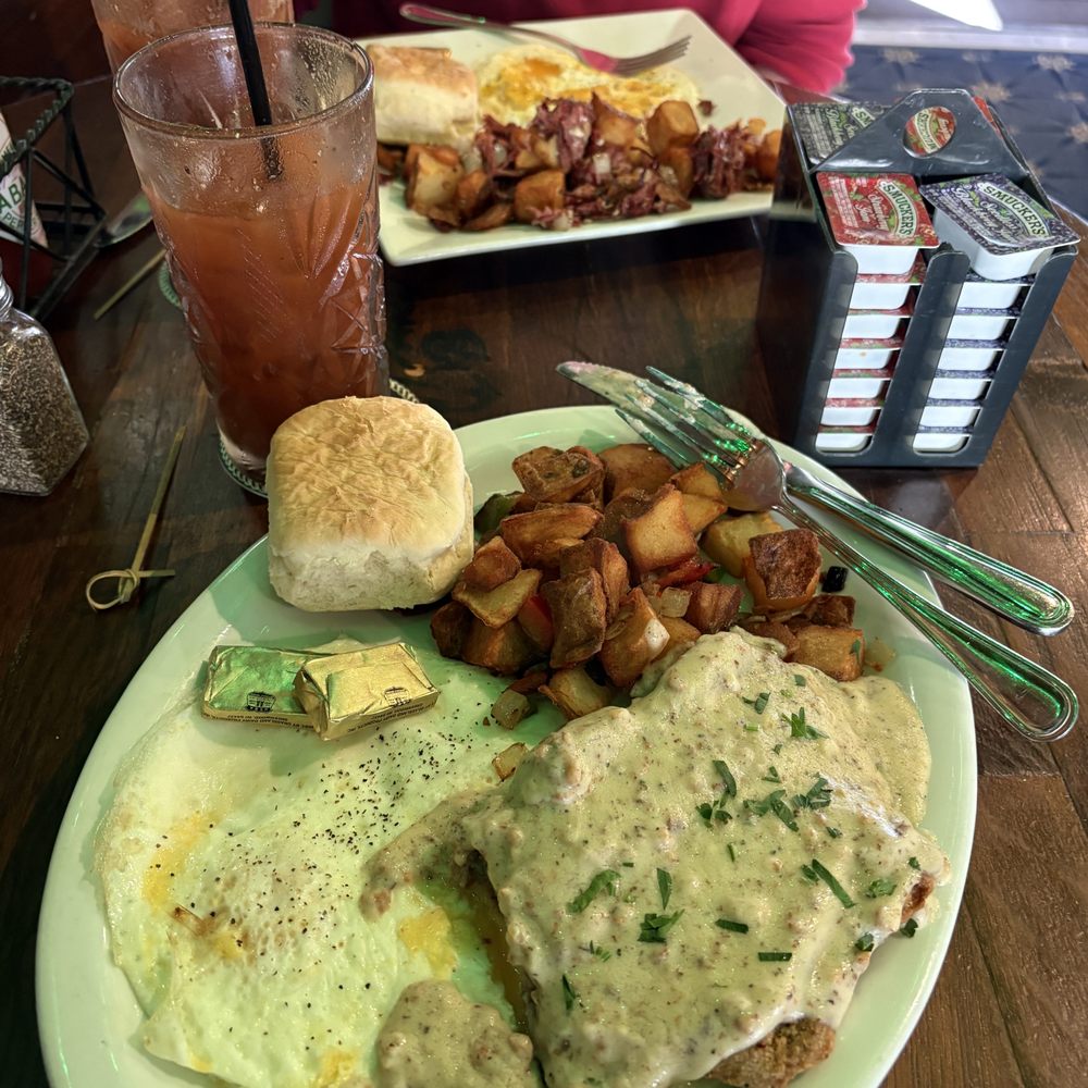 Chicken fried steak.  House-made corned beef hash in back (both were excellent)