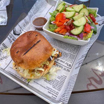Shannon's TAP + GRILL - Chipotle chicken burger with salad - Burgers Near Me - Shelburne, Ontario Shannon's TAP + GRILL - Chipotle chicken burger with salad - Burgers Near Me - Shelburne, Ontario