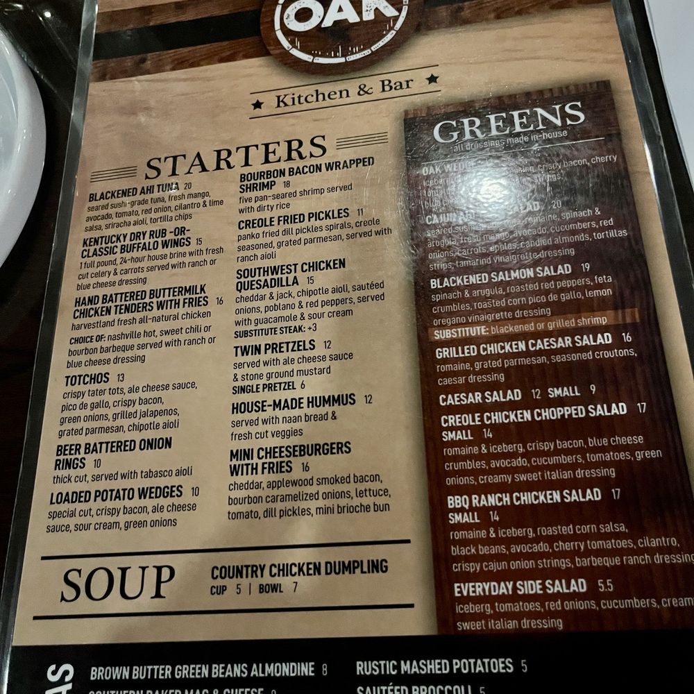 OAK at The Glen - The first half Of the menu - Bars Near Me - Glenview, Illinois OAK at The Glen - The first half Of the menu - Bars Near Me - Glenview, Illinois