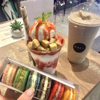 GREY Cafe - Strawberry shaved ice (bingsoo), assorted macarons, misoo Mi Soo Frappe - Cafes Near Me - Flushing, New York GREY Cafe - Strawberry shaved ice (bingsoo), assorted macarons, misoo Mi Soo Frappe - Cafes Near Me - Flushing, New York