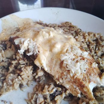 Gumbeaux's Cajun Cafe - Blacked red fish topped with crab meat over dirty rice - Cajun/Creole Near Me - Douglasville, Georgia