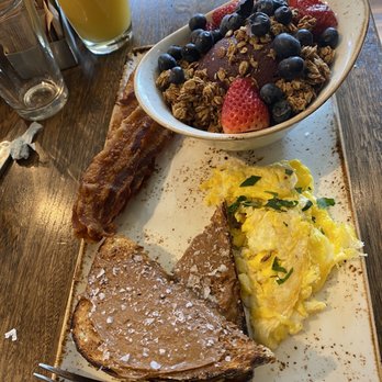 First Watch - Açaí bowl with scrambled eggs, bacon, w/ hazelnut spread with sea salt on bread - Breakfast & Brunch Near Me - Chesapeake, Virginia First Watch - Açaí bowl with scrambled eggs, bacon, w/ hazelnut spread with sea salt on bread - Breakfast & Brunch Near Me - Chesapeake, Virginia