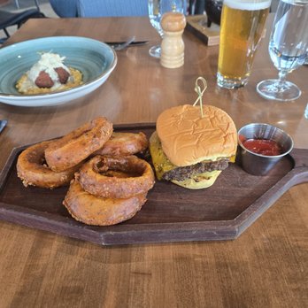 Crying Eagle Brewing - Lakefront - Their smash burger and their famous beer battered onion rings. - Southern Near Me - Lake Charles, Louisiana Crying Eagle Brewing - Lakefront - Their smash burger and their famous beer battered onion rings. - Southern Near Me - Lake Charles, Louisiana