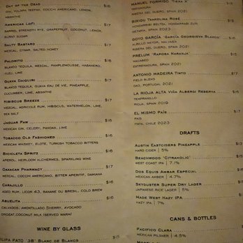 Tacolina - Drink menu - Cocktail Bars Near Me - Los Angeles, California