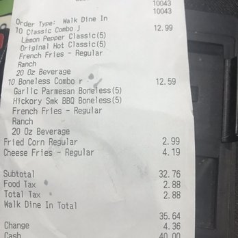 Wingstop - Receipt - Chicken Wings Near Me - Avondale, Arizona