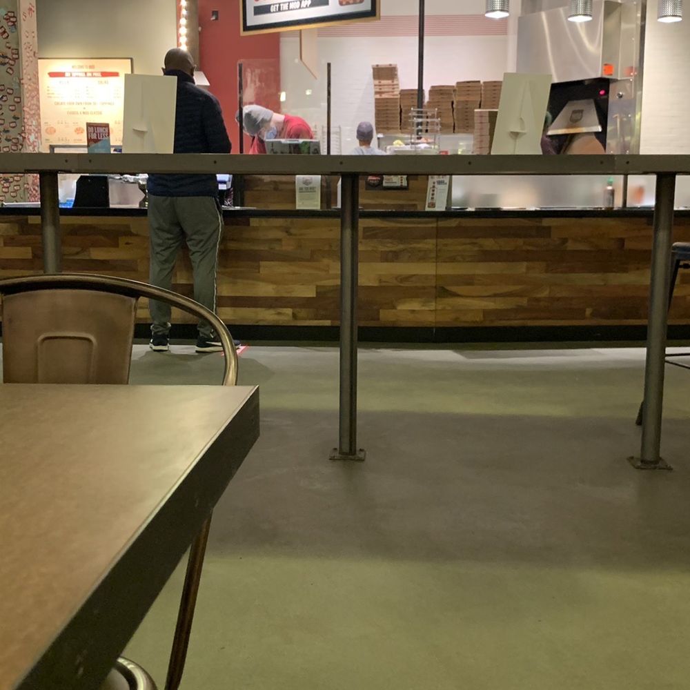MOD Pizza - View of food prep area from my table - Pizza Near Me - Columbia, Maryland MOD Pizza - View of food prep area from my table - Pizza Near Me - Columbia, Maryland
