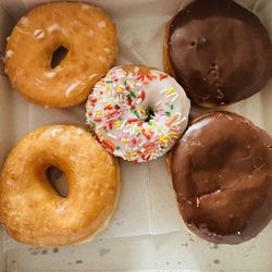 Rainbow Donuts - 2 Glazed; Rainbow Sprinkle; 2 Boston Crème donuts!!