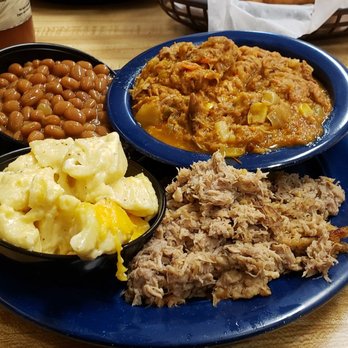 Ole Time Barbecue - Pork with Brunswick stew, mac and cheese, and baked beans. - Barbeque Near Me - Raleigh, North Carolina Ole Time Barbecue - Pork with Brunswick stew, mac and cheese, and baked beans. - Barbeque Near Me - Raleigh, North Carolina