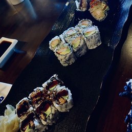 3 Roll Lunch (in Order): Eel Avocado Roll, California Roll, Shrimp Tempura Roll