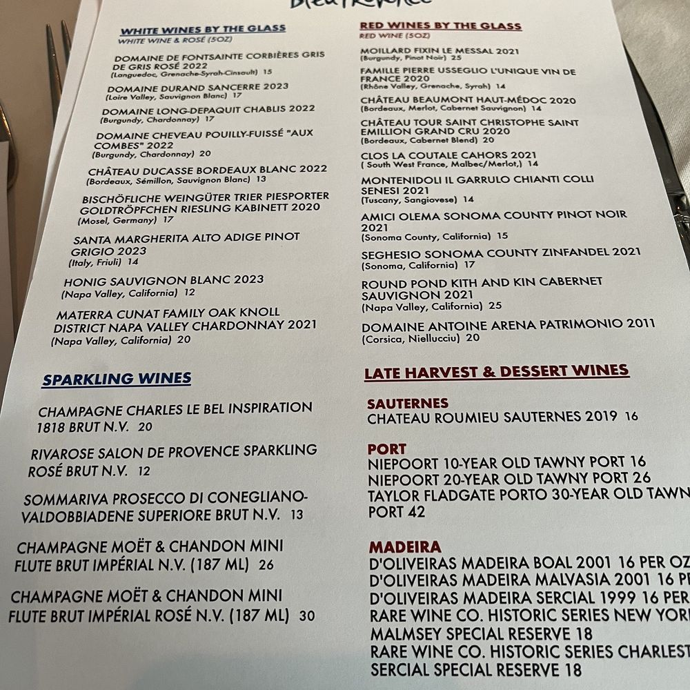 Bleu Provence - One page from wine list - French Near Me - Naples, Florida Bleu Provence - One page from wine list - French Near Me - Naples, Florida