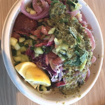 CAVA - Grain/salad bowl smothered in green harissa - Mediterranean Near Me - Anaheim, California