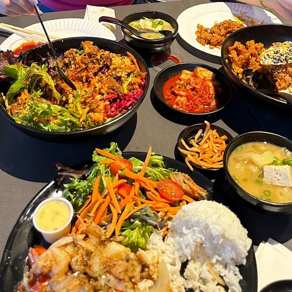 Cafe Moon - Spicy pork bibibap, garlic shrimp, kimchi spicy pork fried rice, and miso soup. - Korean Near Me - Kihei, Hawaii Cafe Moon - Spicy pork bibibap, garlic shrimp, kimchi spicy pork fried rice, and miso soup. - Korean Near Me - Kihei, Hawaii