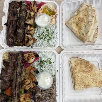 Wow Kabab - Combo plates of chicken, kefta, and beef and the second plate had shrimp, lamb, and kefta. Everything was delicious! - Mediterranean Near Me - Rancho Cucamonga, California Wow Kabab - Combo plates of chicken, kefta, and beef and the second plate had shrimp, lamb, and kefta. Everything was delicious! - Mediterranean Near Me - Rancho Cucamonga, California