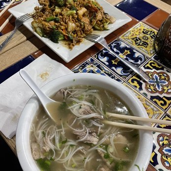 Pho & Grill - F3. Eye of Round Steak and Fatty Brisket Noodle Soup and the M2 Stir Fried Chicken rice noodles. - Vietnamese Near Me - Fort Worth, Texas Pho & Grill - F3. Eye of Round Steak and Fatty Brisket Noodle Soup and the M2 Stir Fried Chicken rice noodles. - Vietnamese Near Me - Fort Worth, Texas