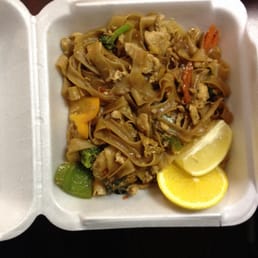 Drunken Noodles to go. Tasty with the lemon zest.
