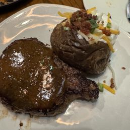 Caramel Mustard Glazed Pork Chops with Dressed Baked Potatobaked Caramel Mustard Glazed Pork Chops with Dressed Baked Potatobaked