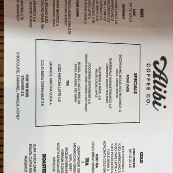 Alibi Coffee - Menu as of July 31, 2018 - Coffee & Tea Near Me - Los Angeles, California Alibi Coffee - Menu as of July 31, 2018 - Coffee & Tea Near Me - Los Angeles, California