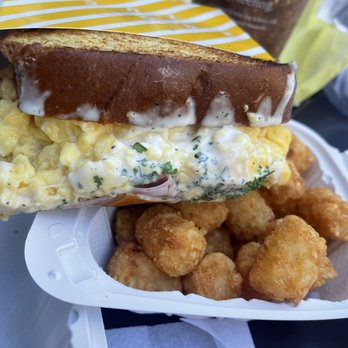 Egg Tuck - Ham and Cheese Sandwich Tater Tots - Breakfast & Brunch Near Me - Los Angeles, California Egg Tuck - Ham and Cheese Sandwich Tater Tots - Breakfast & Brunch Near Me - Los Angeles, California