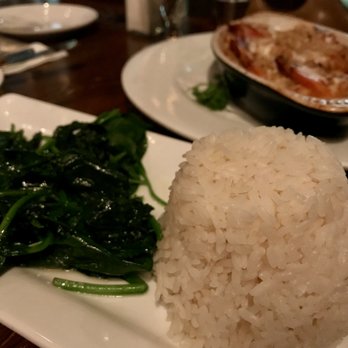 Old Man Rafferty's - Spinach and Rice accompanying Stuffed Shrimp - Bars Near Me - New Brunswick, New Jersey Old Man Rafferty's - Spinach and Rice accompanying Stuffed Shrimp - Bars Near Me - New Brunswick, New Jersey