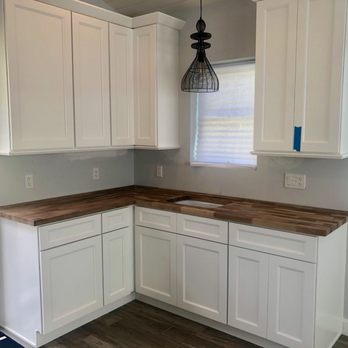 Butcher Block Countertop With White Shaker Cabinets Yelp