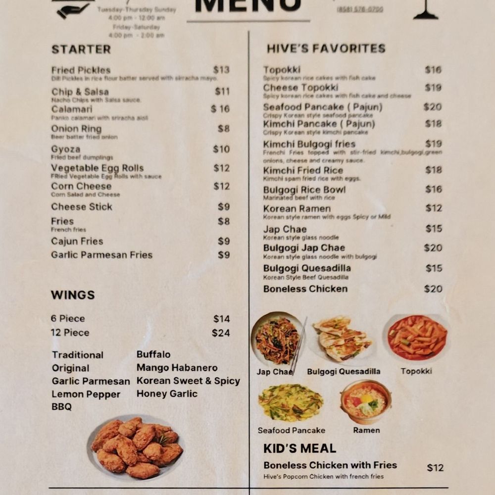 Hive - Food menu - Korean Near Me - San Diego, California
