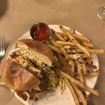 Bird and Bottle - Buffalo chicken sandwich & truffle fries - New American Near Me - Tulsa, Oklahoma