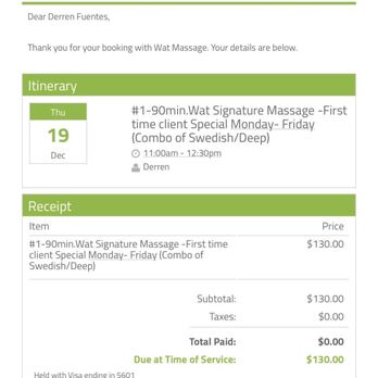 Wat Massage - Confirmation of online booking - Massage Near Me - Washington, DC, District of Columbia Wat Massage - Confirmation of online booking - Massage Near Me - Washington, DC, District of Columbia