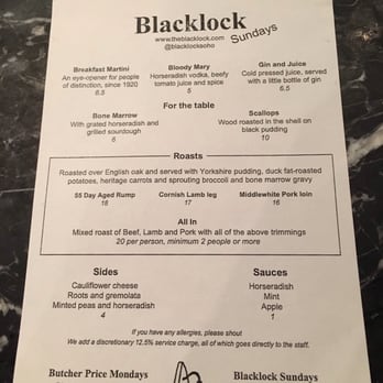 Blacklock - The Sunday Roast menu - British Near Me - London, XGL Blacklock - The Sunday Roast menu - British Near Me - London, XGL