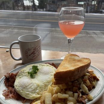 The Old Post Office Cafe - Corned Beef Hash, eggs, and potatoes. Mimosa and coffee. - Breakfast & Brunch Near Me - Carnelian Bay, California The Old Post Office Cafe - Corned Beef Hash, eggs, and potatoes. Mimosa and coffee. - Breakfast & Brunch Near Me - Carnelian Bay, California