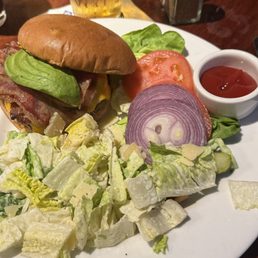 Perry's Burger with added Cheese, Avocado, and Bacon. Perry's Burger with added Cheese, Avocado, and Bacon.