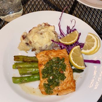 Juniper on Main - Chimichurri Salmon with Mashed Red Potatoes and Asparagus - Southern Near Me - Carmel, Indiana