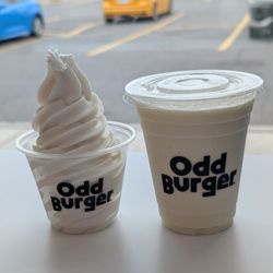 Odd Burger - Soft serve in a cup and creamy orange shake