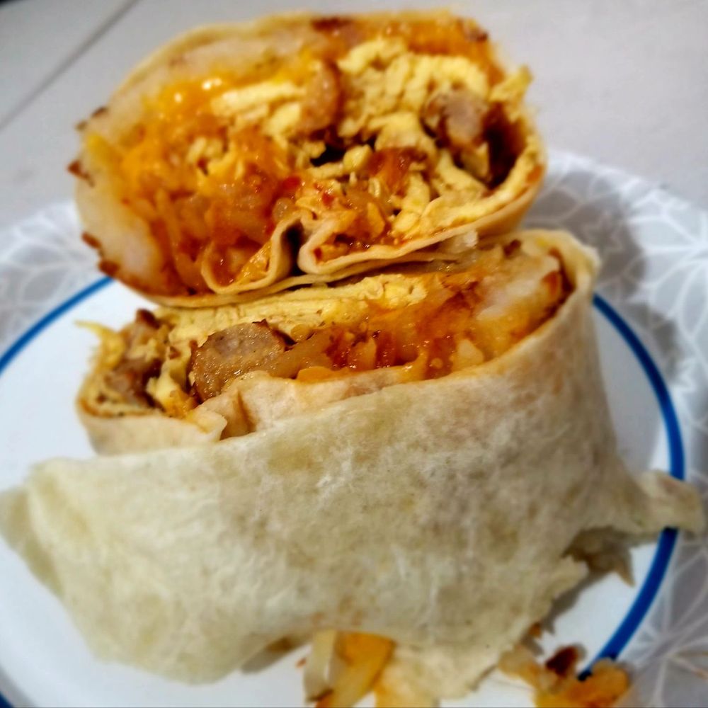 Fantastic Cafe - Breakfast Eggs, sausage, hashbrown & cheese burrito. - Cafes Near Me - Westminster, California