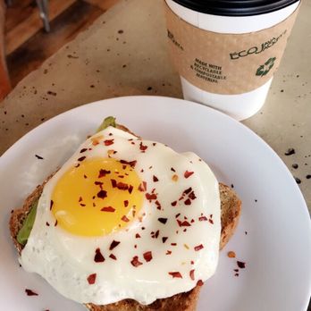 Cedarhurst Cafe - Avocado toast (topped with red chili pepper flakes) & coffee - Cafes Near Me - New Haven, Connecticut