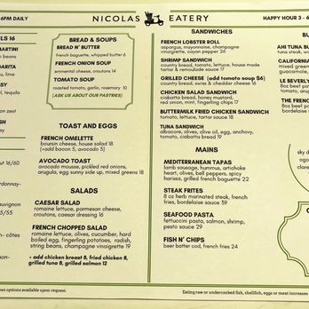 Nicolas Eatery - The Menu! - French Near Me - Los Angeles, California