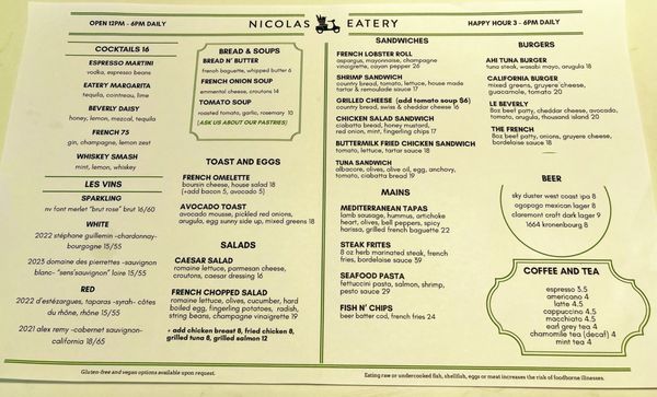 Menu photo 1 Nicolas Eatery Los Angeles, CA