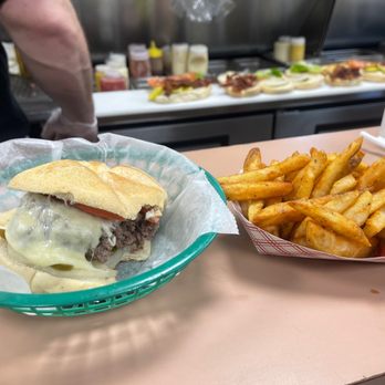 Ted's Restaurant - Steamed Cheeseburger, regular fries - Burgers Near Me - Meriden, Connecticut