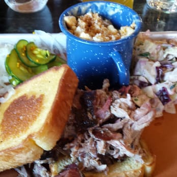 Sweet Cheeks Q - Pulled pork on Texas toast, slaw and mac n cheese - Southern Near Me - Boston, Massachusetts