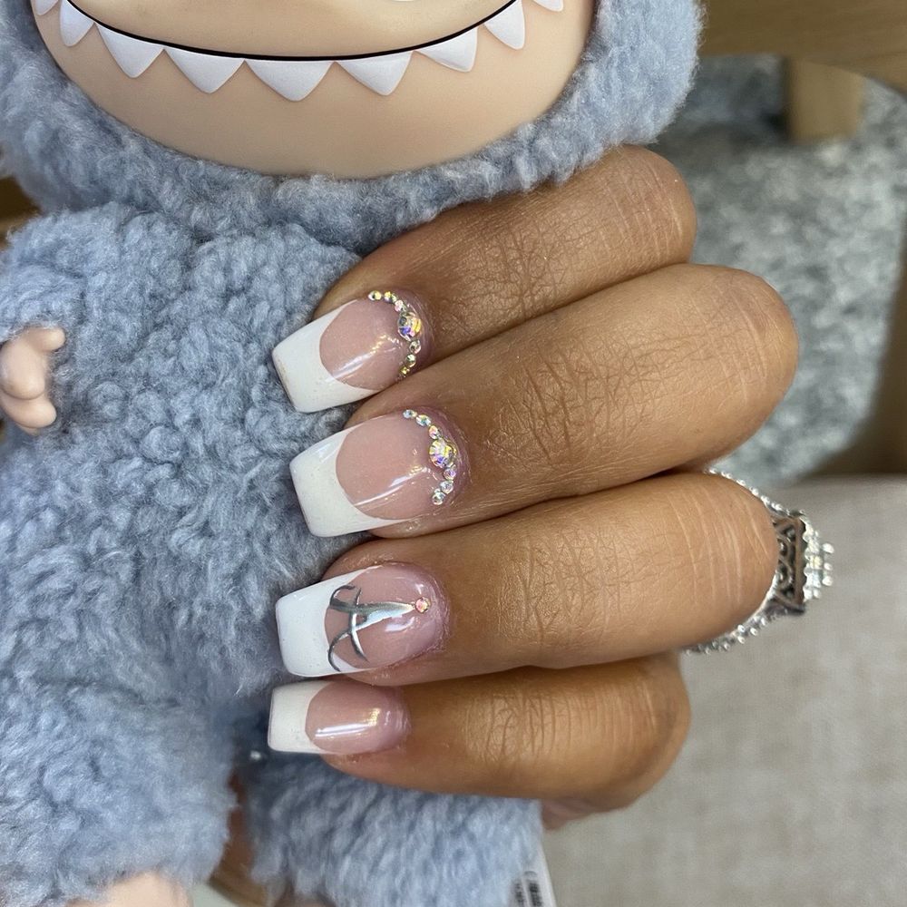 Eco Nail Bar - Acrylic set with rhinestones and initial for Wedding - Nail Salons Near Me - Fullerton, California Eco Nail Bar - Acrylic set with rhinestones and initial for Wedding - Nail Salons Near Me - Fullerton, California