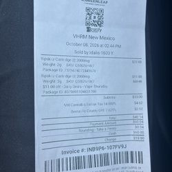 R.Greenleaf Cottonwood - Albuquerque Dispensary - Receipt of my purchase.