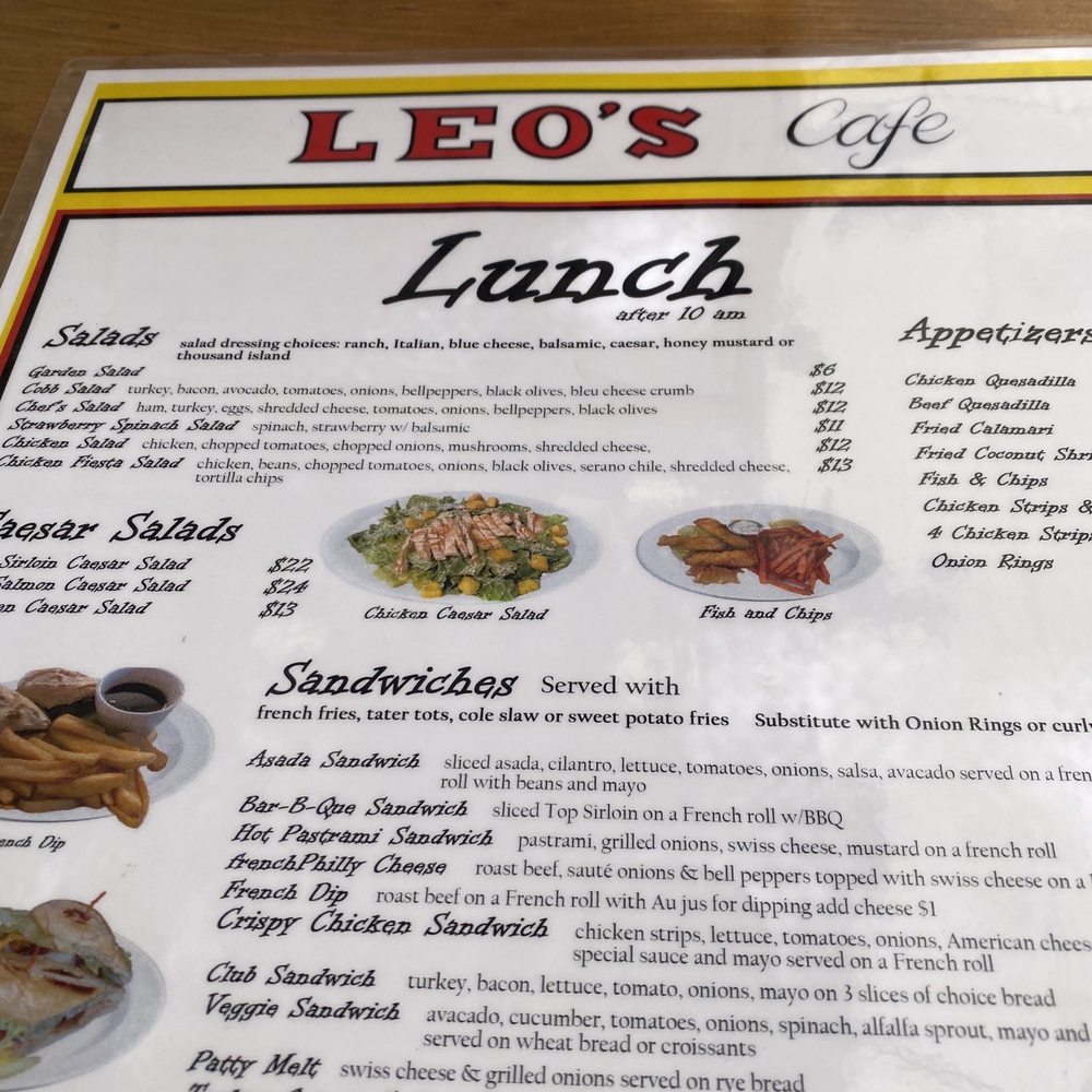 Leo's Cafe - Lengthy menu - lots of choices! - Breakfast & Brunch Near Me - San Miguel, California Leo's Cafe - Lengthy menu - lots of choices! - Breakfast & Brunch Near Me - San Miguel, California