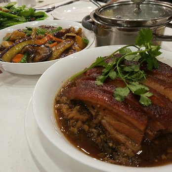 New Fusion - braised pork belly with pickled vegetables, stir fried eggplant, chinese broccoli with dried fish - Asian Fusion Near Me - Arcadia, California New Fusion - braised pork belly with pickled vegetables, stir fried eggplant, chinese broccoli with dried fish - Asian Fusion Near Me - Arcadia, California