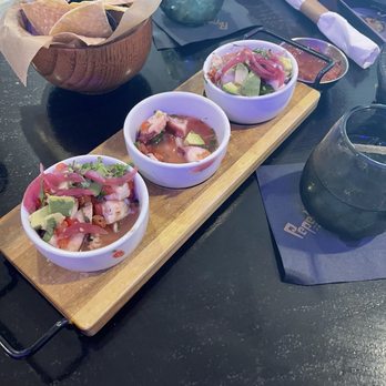 Pepe's Cantina - Ceviche trio - we've already been digging in. Generous portions and so fresh and light - Mexican Near Me - Oviedo, Florida Pepe's Cantina - Ceviche trio - we've already been digging in. Generous portions and so fresh and light - Mexican Near Me - Oviedo, Florida