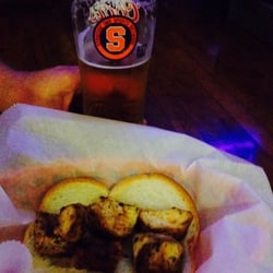 The chicken is so moist and tender on this traditional Spiedie sandwich. Perfectly grilled and tangy.